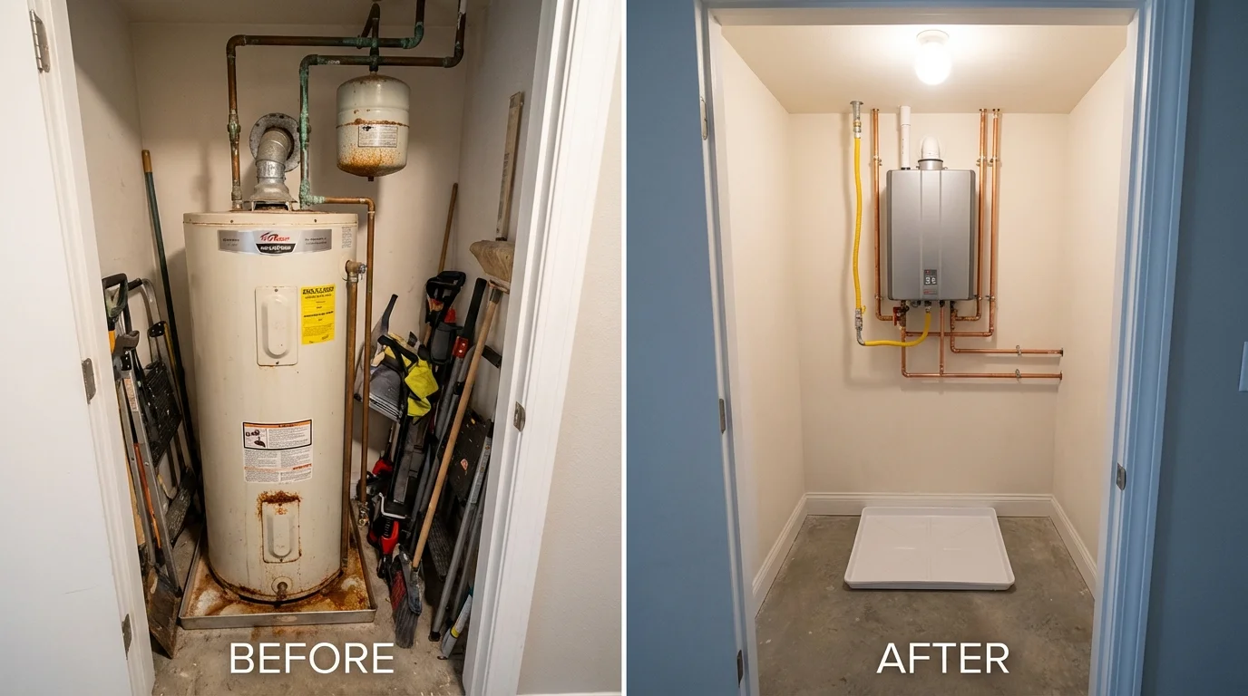 Tank water heater versus wall-mounted tankless unit comparison for Center, ND homeowners